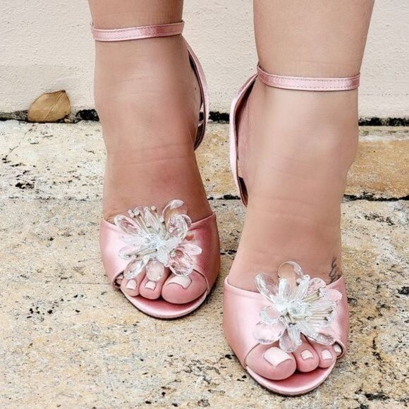 Women's Satin Ankle Strap High Heels Mauve Color - Picture 4 of 4